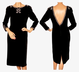 Vintage 1950s Beaded Black Velvet Cocktail Party Dress - Cocktail Party #5838318