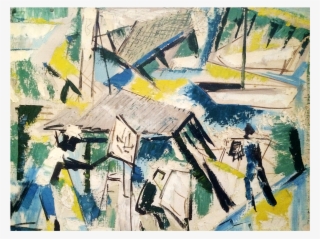 American Modernist Abstract Painting “men At The Dock” - Modern Art #5840860