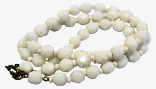 White Milk Glass Faceted Bead Strand Necklace - Bracelet #5843689