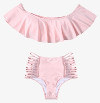 Pink Cutout Off The Shoulder Flounced Bikini Set - Bandeau #5868960