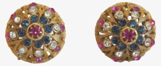 Pair Of Coro Ear Clips With Colored Rhinestones, Ca - Jewellery #5872700