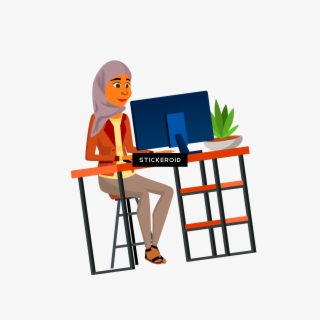 Arab Woman Workplace Illustration - Illustration #5876322