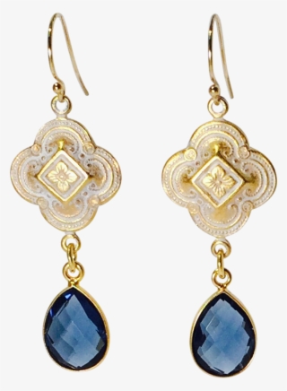 Blue Quartz Patina Quatrefoil Design Drop Earrings - Blue Quartz #5882416