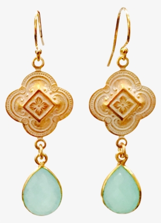 Green Chalcedony Patina Quatrefoil Design Dangle Earrings - Earrings #5882814