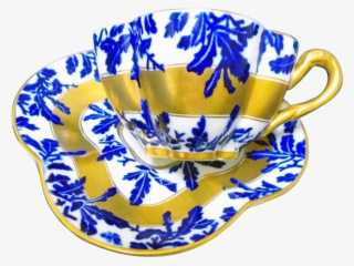 Antique Coalport Heavy Gold Flow Blue Chintz Quatrefoil - Flow Blue #5883066