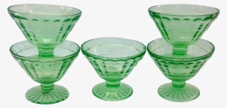 Hocking Block Optic Green Cone Shaped Depression Glass - Champagne Stemware #5883135