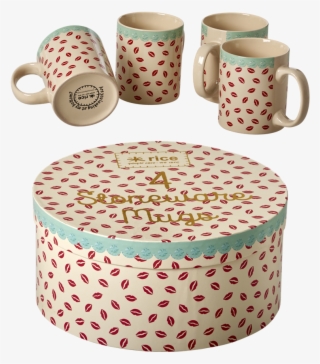 Set Of 4 Kiss Printed Stoneware Mugs By Rice Dk - 4 Kiss Printed Stoneware Mugs In Gift Box Cream By #5889356
