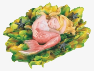 Mermaid Baby On Seaweed Statue - Gc 5.5" Pink Baby Mermaid On Seaweed Cluster & #5893563