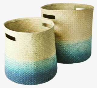Seagrass Round Woven Storage Baskets In Gradient Blue - Basket #5896807