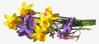 Flower, Bunch, Spring - Yellow Purple Flowers Png #5897450