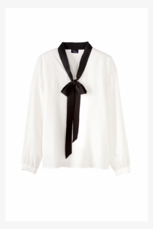 Ladies' Neck Tie Blouse, White/black Bow - Damen Schluppenbluse - Esmara By Heidi Klum #591418