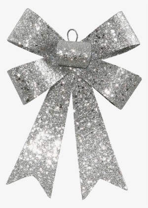 Glitter Bow Ribbon Png High Quality Image - 7" Silver Sequin And Glitter Bow Christmas Ornament #592248