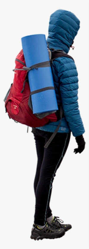 A Female Hiker Dressed For The Elements Carrying Some - People Camping Png #596488