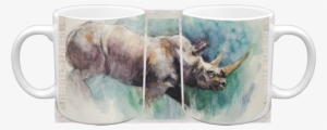 Watercolor White Rhino Ceramic Mug - Watercolor Painting #598777
