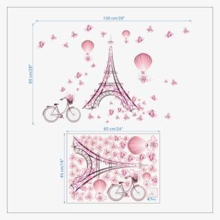 1* Pink Flower Effeil Tower Wall Sticker #5908625