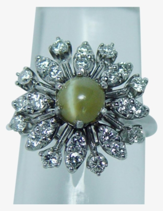 Vintage Chrysoberyl Cat's Eye Diamond Ring 14k White #5908949