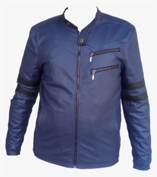 Men Pu Leather High Street Jacket Blue - Bicast Leather #5911364