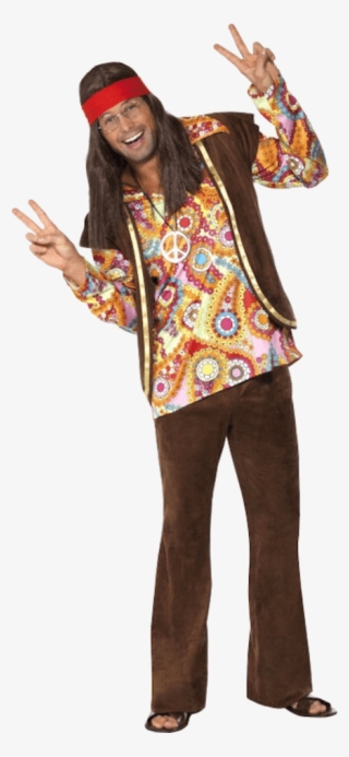 Psychedelic 1960s Hippy Costume Brown Shirt Trousers #5914088