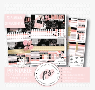 New Year January 2019 Monthly View Kit Digital Printable - Wall Clock #5917233