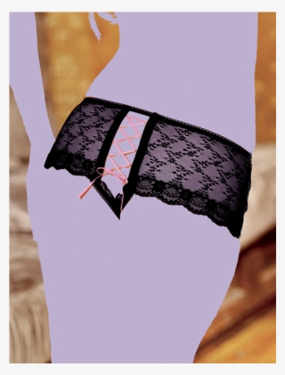 Lace Open Crotch Panty With Lace Up Back - Black Purple Lace Up Panties #5920230