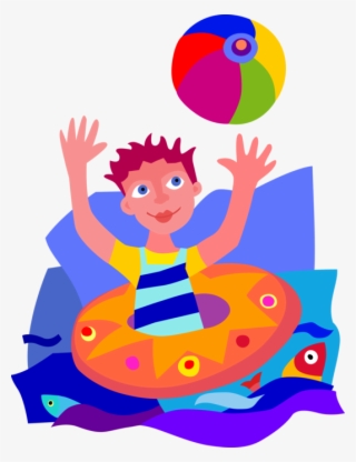 Vector Illustration Of Playing In Water With Beach #5921579