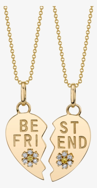 Diamond Best Friend Heart And Flower Pendant Set - Friendship Necklace #5936214