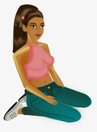 Girl, Woman, Person, Kneeling, Pigtail, Plait, Braid - Sitting Girl Clipart Png #5953421