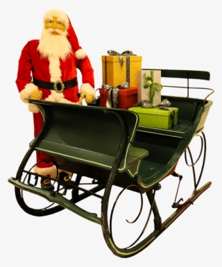 Santa Claus Puppet Next To Sleigh - Santa & Sleigh Transparent Png #5968012