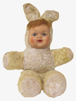 Vintage Plush Rabbit With Rubber Child's Face Doll - Toy #5968475