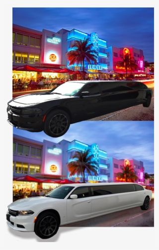 Dodge Charger Limo B - Poster: Hellier's Art Deco District At Dusk, Ocean #5990885
