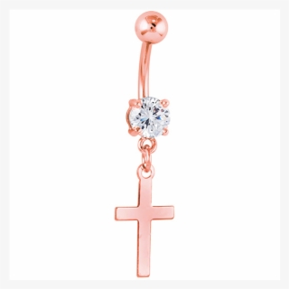 Freshtrends Cz Cross Rose Gold Plated Dangle Belly - Cross #5991475