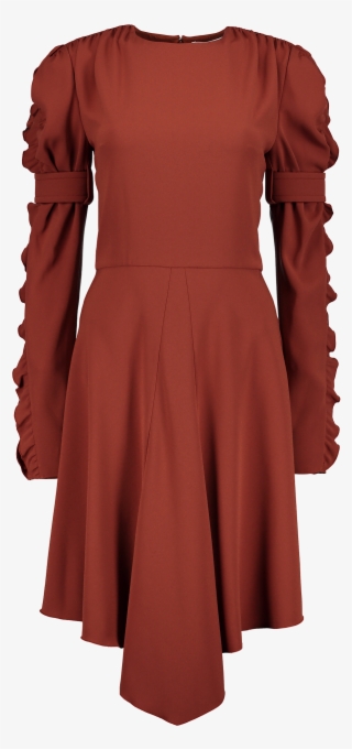 Long Sleeve Ruffle Sleeve Dress In Wildwood Brown - Day Dress #5994396