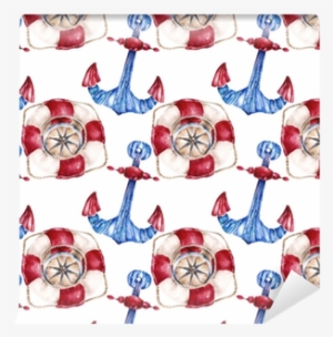 Seamless Pattern With Lifebuoy, Anchor And Compass - Illustration #60455
