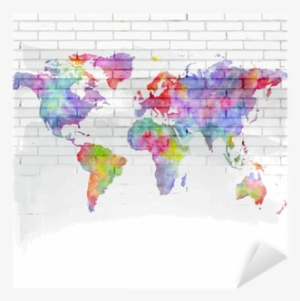 Watercolor World Map On A Brick Wall Sticker • Pixers® - World Map #61859