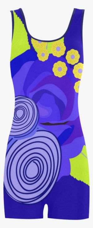 Indigo Watercolor Roses Floral Classic One Piece Swimwear - Active Tank #63222