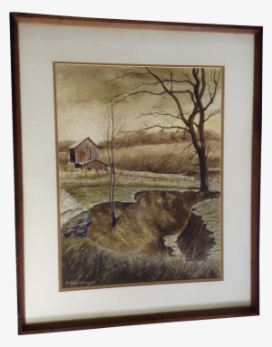 Art Whorton, Stream Near The Old Barn, Plein Air Landscape - Art #63859