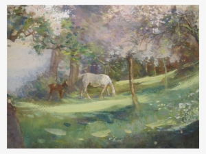English Watercolour Watercolor Of Horses And Spring - Painting #65104