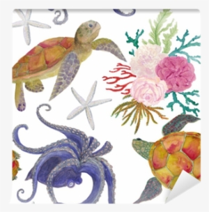 Watercolor Painting Seamless Pattern With Octopus, - Watercolor Painting #68823