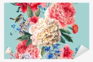 Vintage Floral Seamless Watercolor Peonies Border Pixerstick - Women's Floral T Shirt #69497