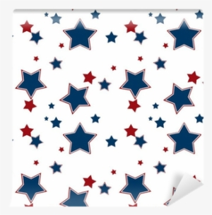 Seamless White Pattern With Red Blue Stars Background - Papel De Parede Infantil Estrelas Adesivo Lavável N4159 #600545