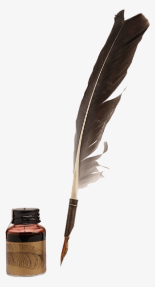 Feather Quill Pen And Matching Ink Pot - Pluma De Escribir Antigua #601967