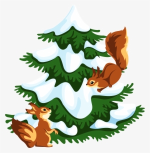 Transparent Snowy Tree With Squirrels Png Clipart - Схема Вышивки Крестом Кошелек #606372