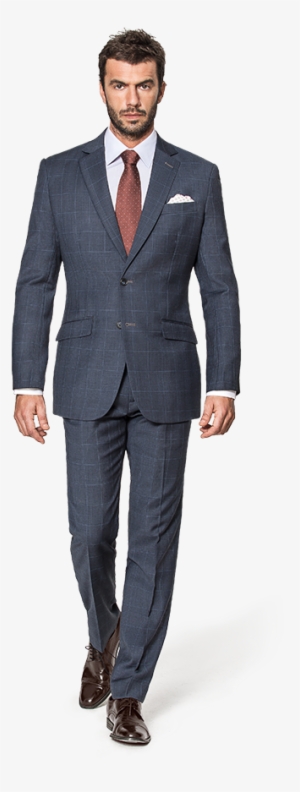 Blue Checked Merino Wool Suit - Men In Suit Png #606948
