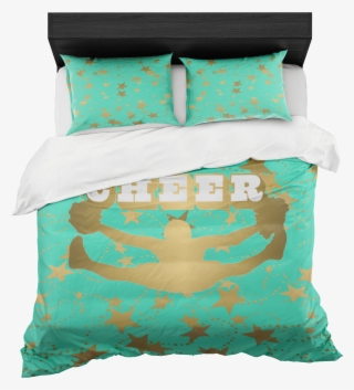 Cheer Silhouette With Stars In Gold And Aqua Duvet - Gold Pineapple Bedding #6009981