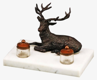 Inkwell Desk Set Elegant Antique Bronze Figural Double - Desk #6045276