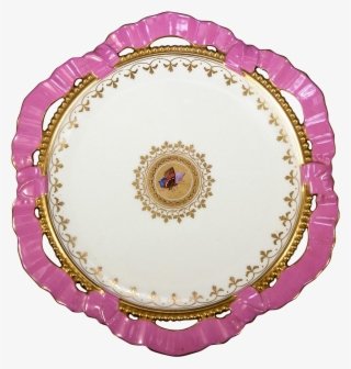 Antique Victorian English Plate, Pink Ribbon Ruffle - Plate #6056772