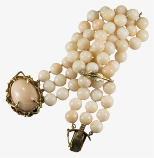 Glowing Natural Angel Skin Coral Bracelet 14k Gold - Pearl #616448