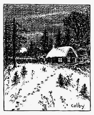 House, Fall, Scene, Cartoon, Winter, Trees, Snow, Snowy - Pen And Ink Snow #617927