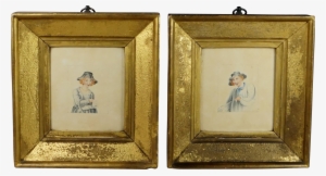 Antique Georgian Miniature Watercolor Pair Lemon Gilt - Watercolor Painting #618182