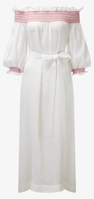 Pink Smocked Sheer Linen Dress - Dress #6170813